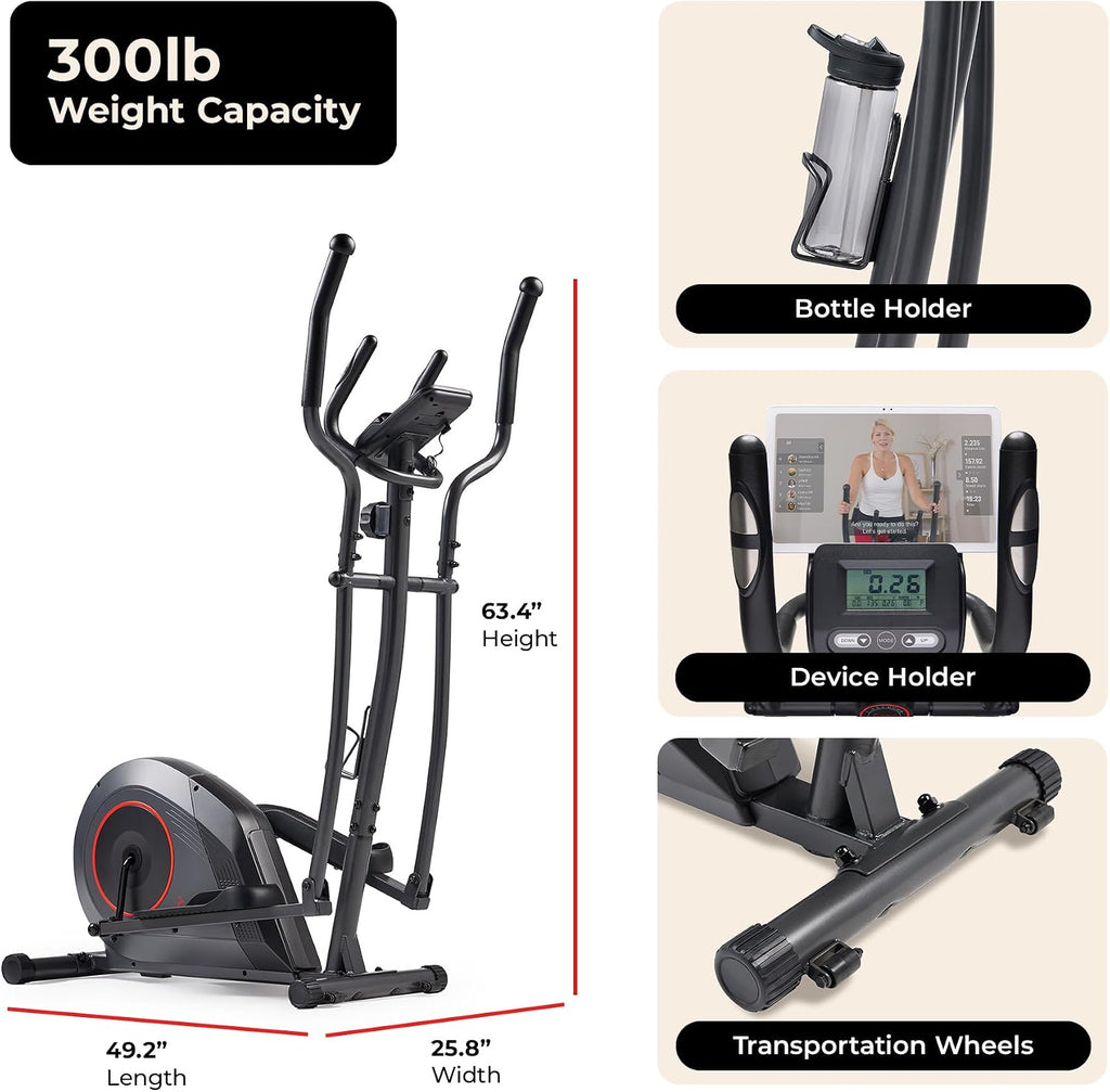 Sunny Health & Fitness Smart Upright Elliptical w/Pulse Sensor Built-in, Indoor Full-Body Cross-Training & Cardio Exercise Machine for Home, Free SunnyFit App Connection