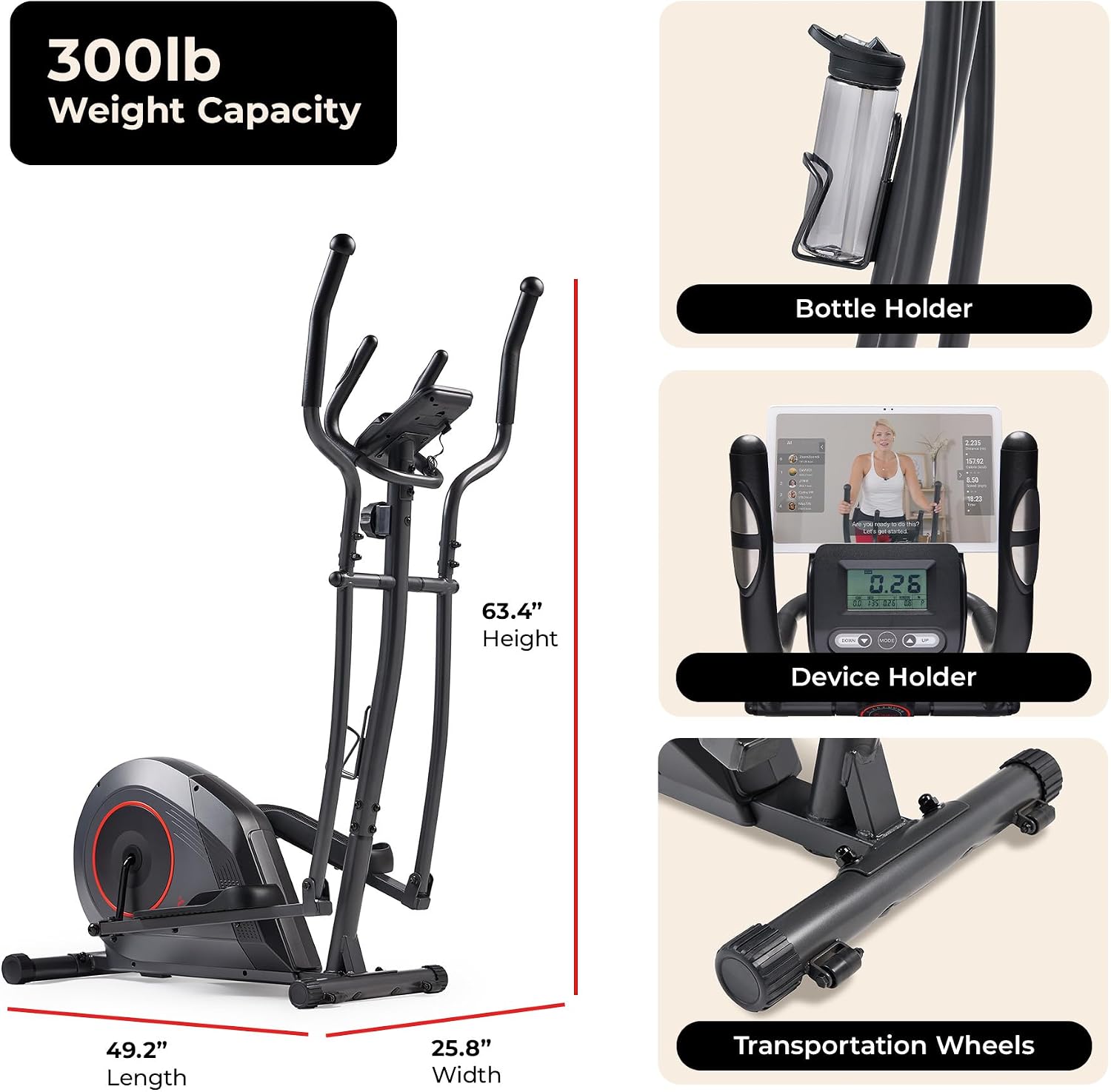 Sunny Health & Fitness Smart Upright Elliptical w/Pulse Sensor Built-in, Indoor Full-Body Cross-Training & Cardio Exercise Machine for Home, Free SunnyFit App Connection