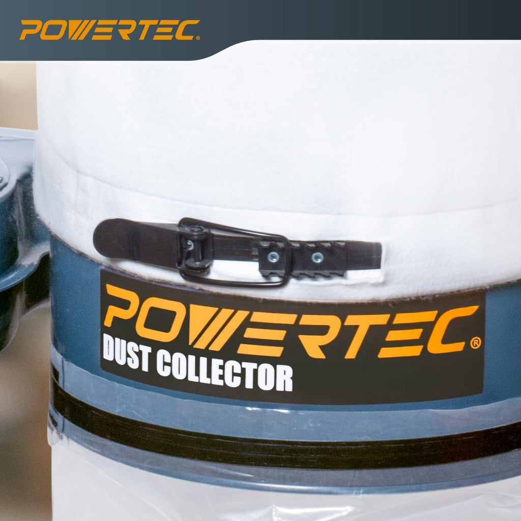 POWERTEC 1 HP Dust Collector with 1 Micron Dust Collector Bags and Mobile Base, Dust Collectors with 800 CFM for Woodworking Dust Collection System (DC1081)