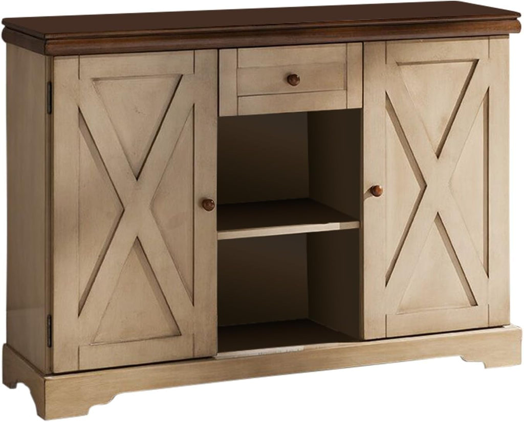 Kings Brand Furniture Console Table, Antique White/Walnut