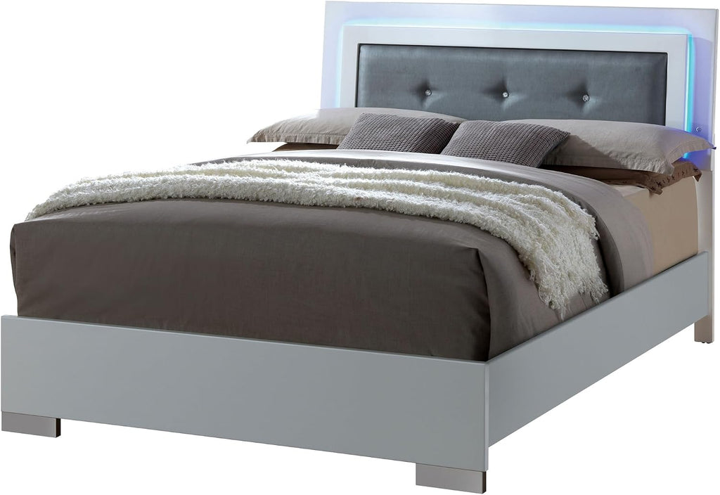 Furniture of America FOA Rayland 2pc Glossy White Wood Bedroom Set - King + Nightstand