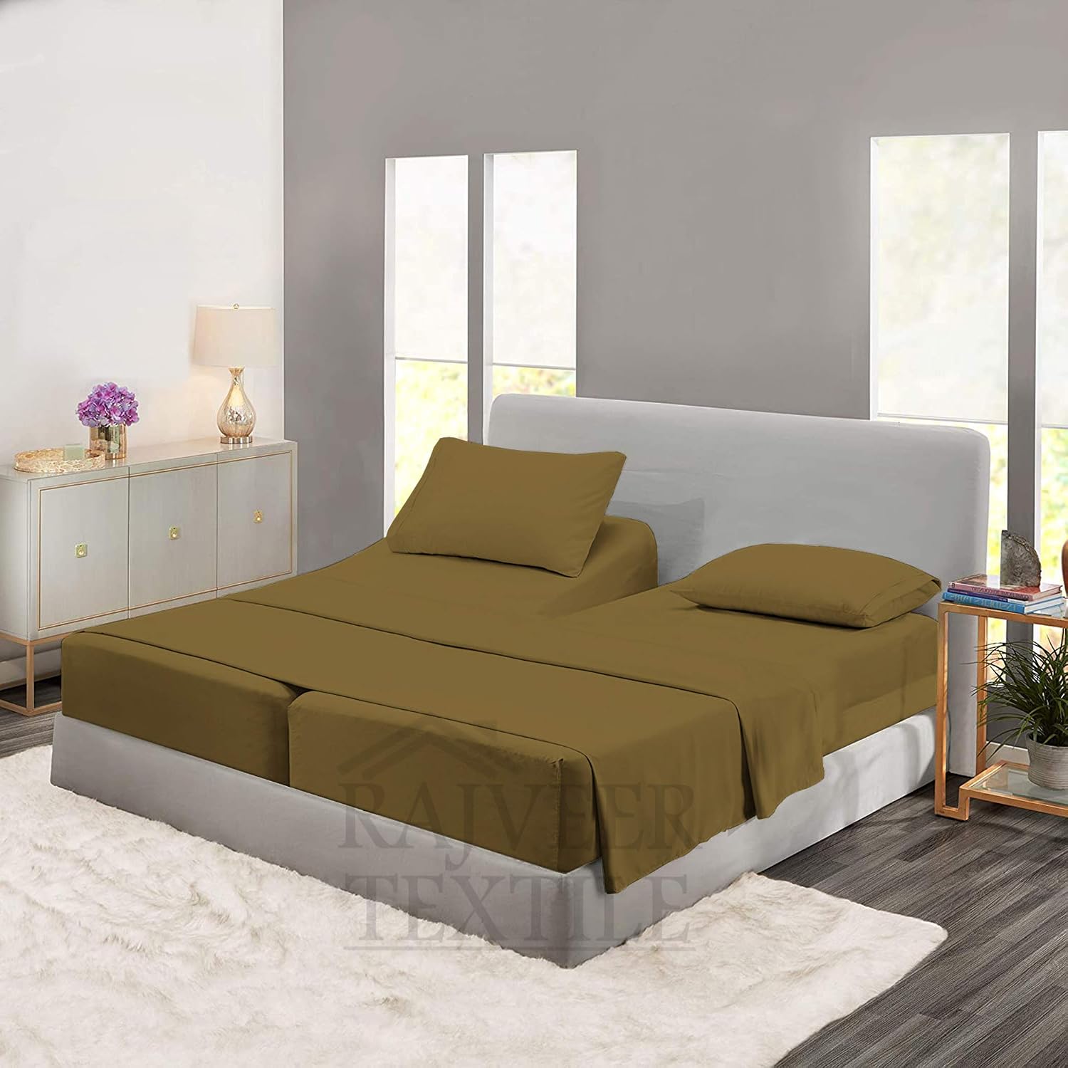 5 Piece Sheet Set- Cotton 1000 Thread Count - Luxury Bedding Set Fits Up to 15 Inches Deep Pocket - 5 Piece Sheet Set (Split King Size, Taupe)