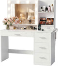 YESHOMY 39' Vanity Desk with Mirror & Lights, Makeup Vanity Table with Power Outlet & Storage Drawers, 3 Color LED Lighting, Dressing Table for Bedroom,Snow White