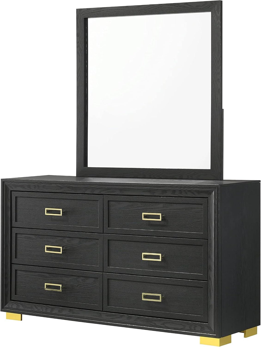 Modern Glam Beautiful 5pc Master Bedroom Set King Size Panel Bed Furniture Gold Black Finish