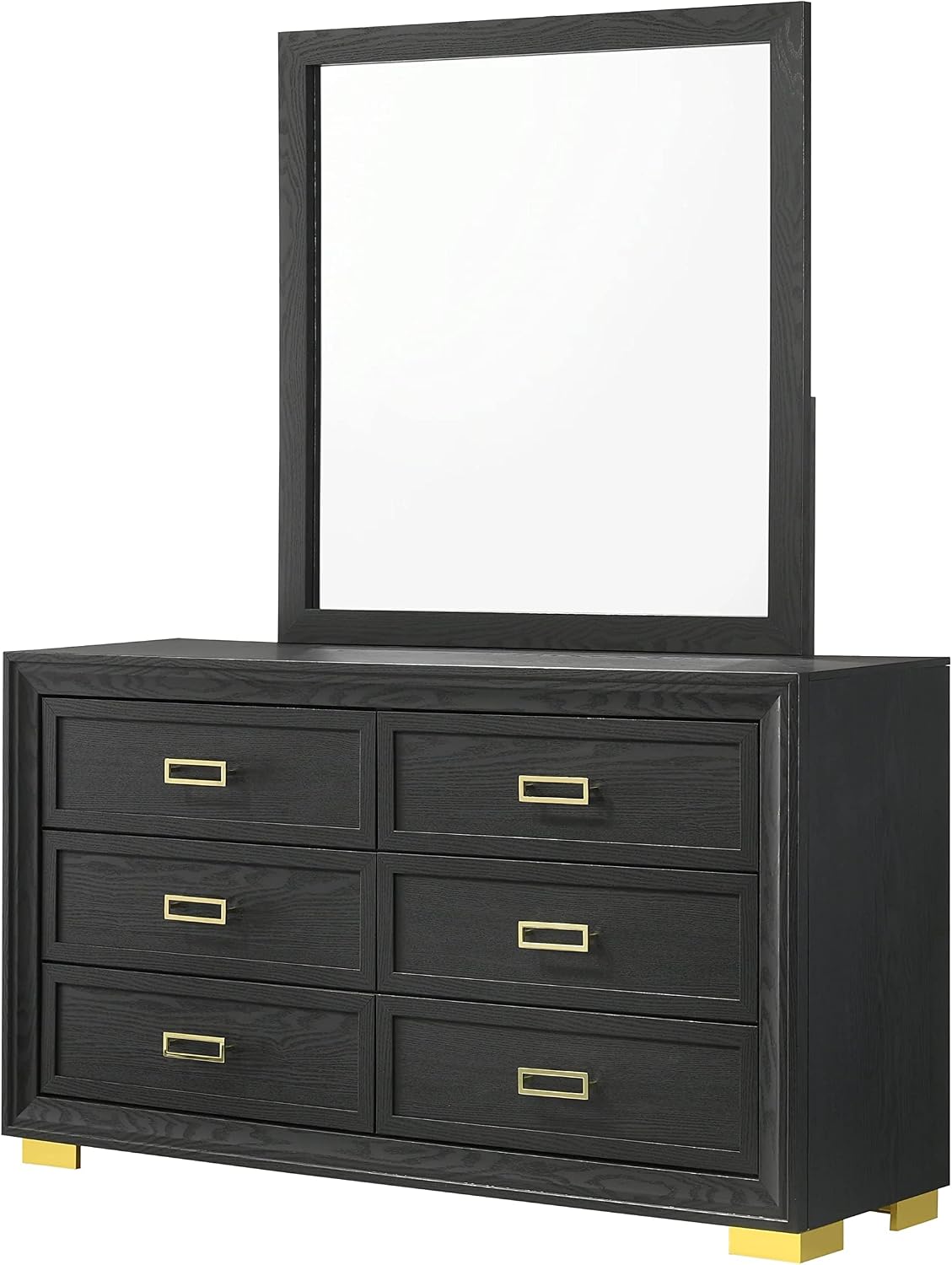 Modern Glam Beautiful 5pc Master Bedroom Set King Size Panel Bed Furniture Gold Black Finish