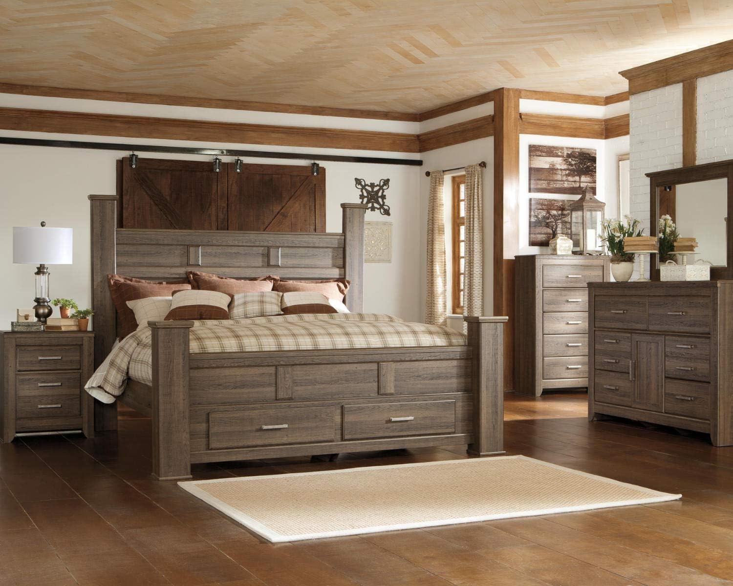 Signature Design by Ashley Juararo Rustic Poster Headboard ONLY, King/California, Weathered Brown