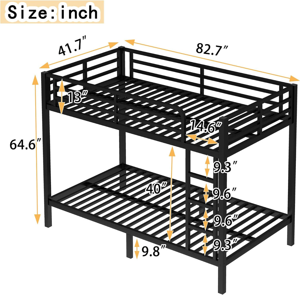 Bellemave Twin XL Over Twin XL Bunk Beds, Heavy Duty Metal Bunk Bed Frame for Kids, Adults, Black