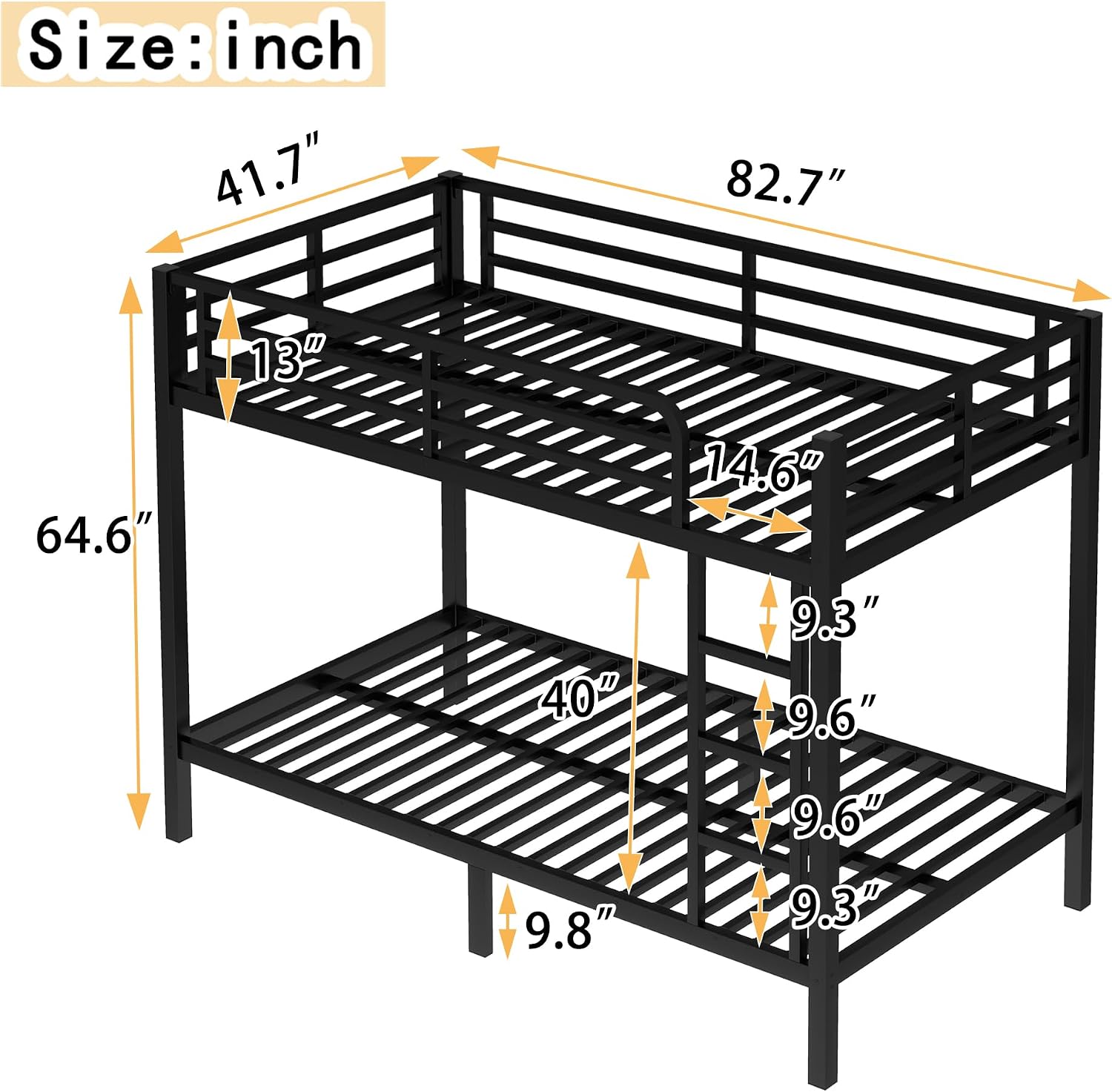 Bellemave Twin XL Over Twin XL Bunk Beds, Heavy Duty Metal Bunk Bed Frame for Kids, Adults, Black