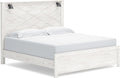 Signature Design by Ashley Gerridan Casual King Panel Bed with Sconce Lights and Metal Slats, Foundation or Box Spring Needed, White