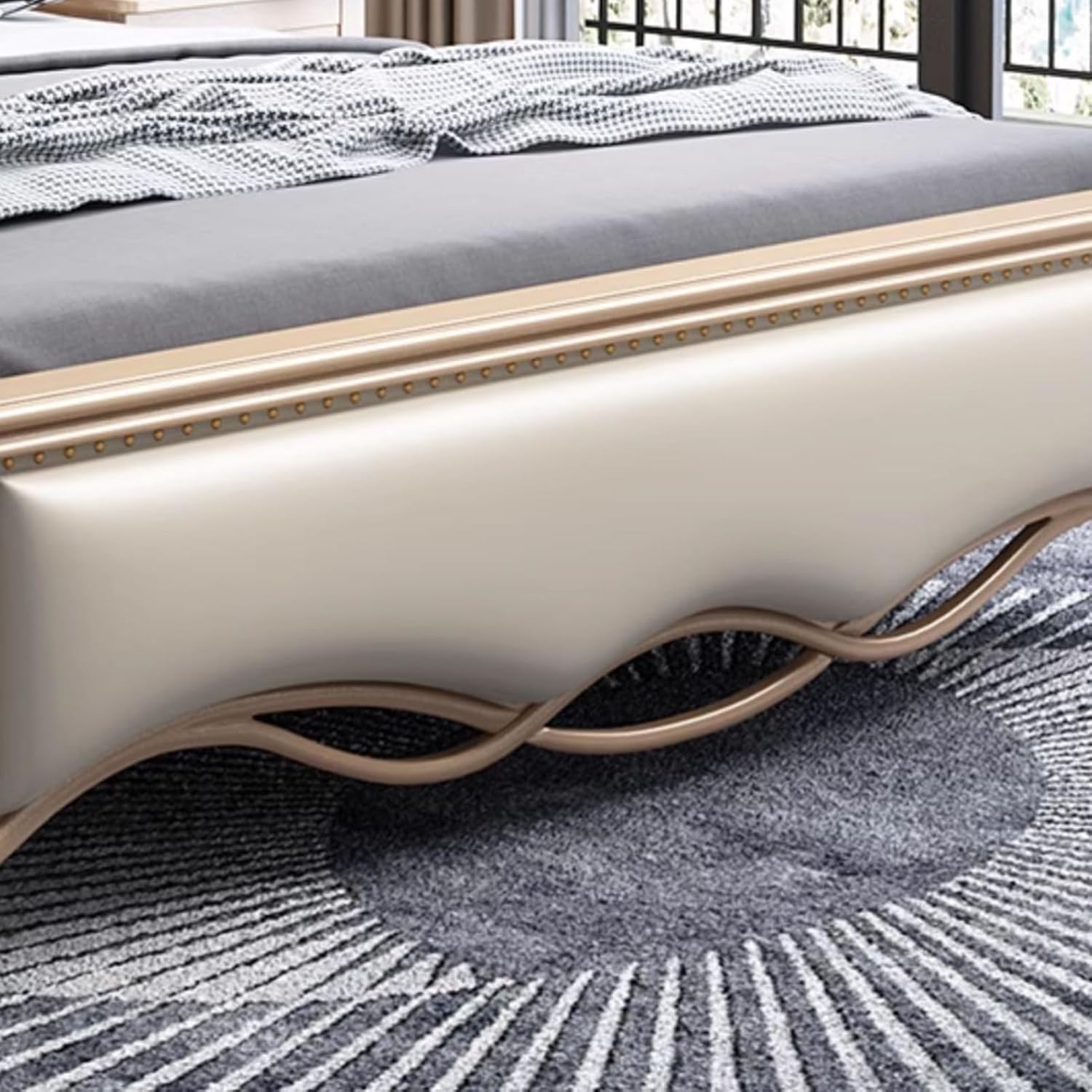 Luxury King Size Genuine Leather Bed Set Thick Padded Headboard Wooden Slats and Metal Frame Support, Lift Up Storage No Box Spring Needed Noise Free