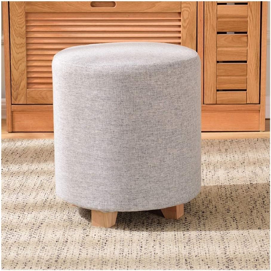BTZHY Vanity Chair,Foot Stool Ottoman Sofa Stool Shoe Bench Makeup Stool Round Fabric Footstool Small Foot Rest Solid Wood Living Room，2 Sizes，8 Colors