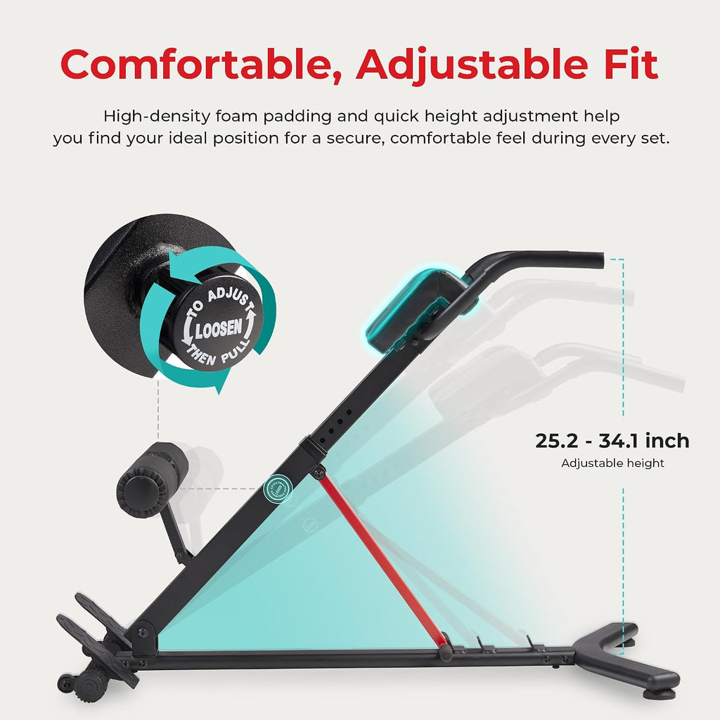 Sunny Health & Fitness Multi-Function Roman Chair with Dip Station & Sit-Up Bench, Adjustable Heavy-Duty Strength Training Equipment for Glutes, Core & Lower Body Workouts, Hyperextension Machine for Home Gym