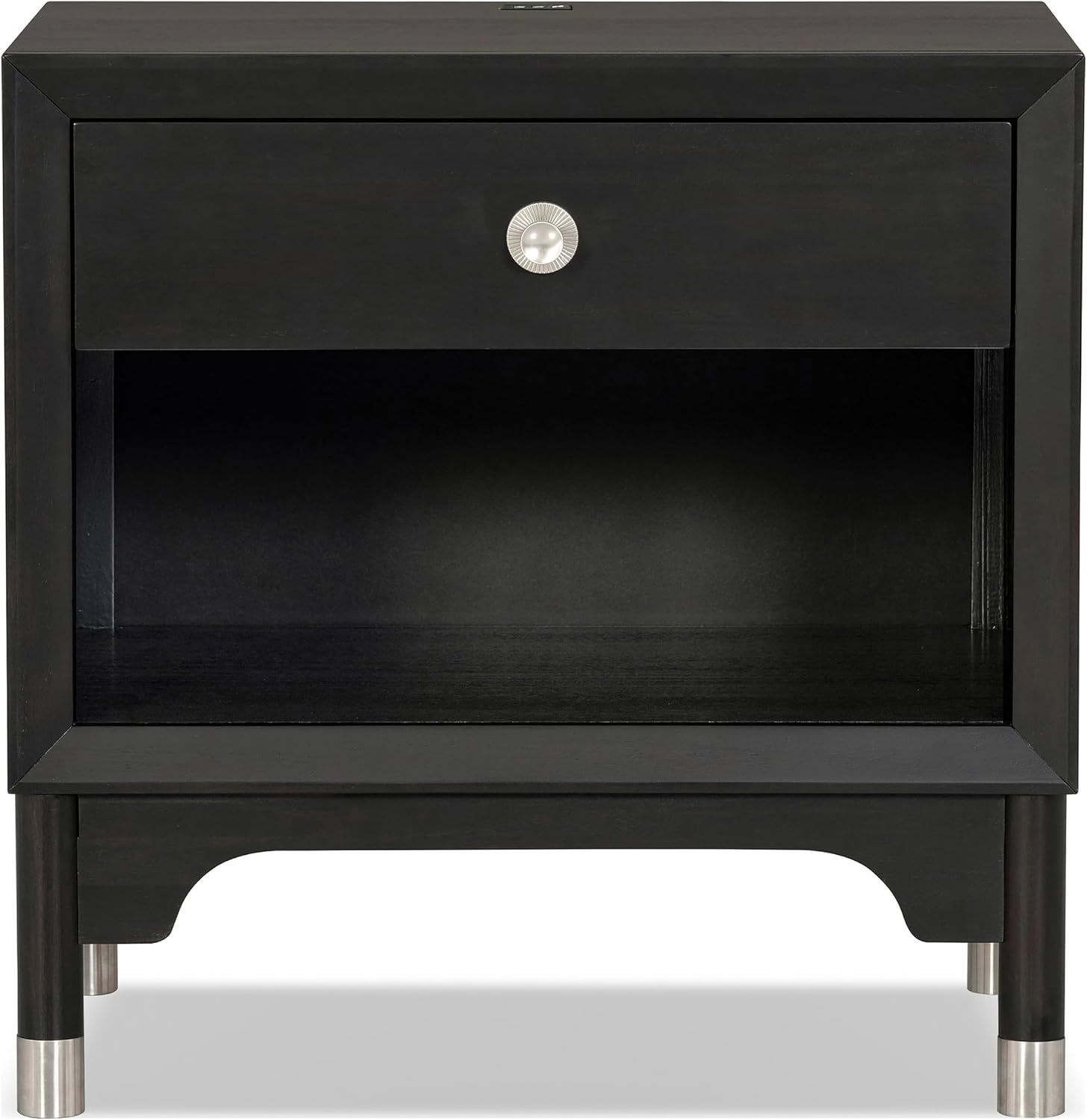 Furniture of America Forma Modern Solid Wood 2-Piece Bedroom Set with Storage Bed with LED Reading Lights, Ball-Bearing Glide, USB Charging Ports on Nightstands, No Box Spring Needed, King, Black