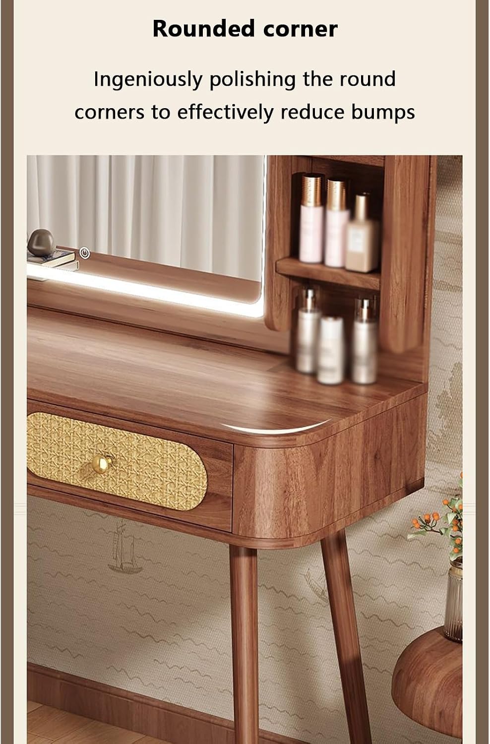 Vanity Desk with Mirror and Lights Small Vanity Desk White Vanity with Lighted Mirror Reasonable partition Rounded Corner Design Spacious countertop Thick Panel Suitable,A-60 * 40 * 77.5 cm