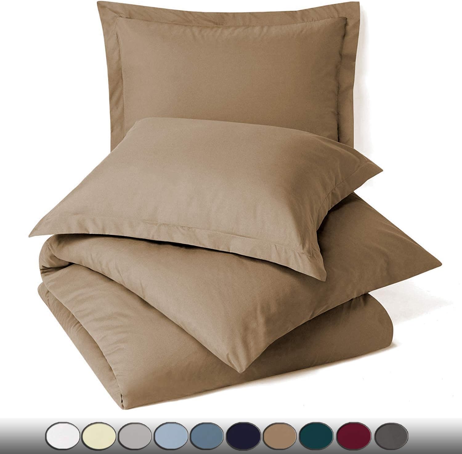 4 Piece Bed in a Bag Set 100% Cotton 1000 Thread Count Duvet Cover Pillow Shams & Fitted Sheet with Extra Deep Pocket Soft Bedding(Cal-King Size, Taupe)