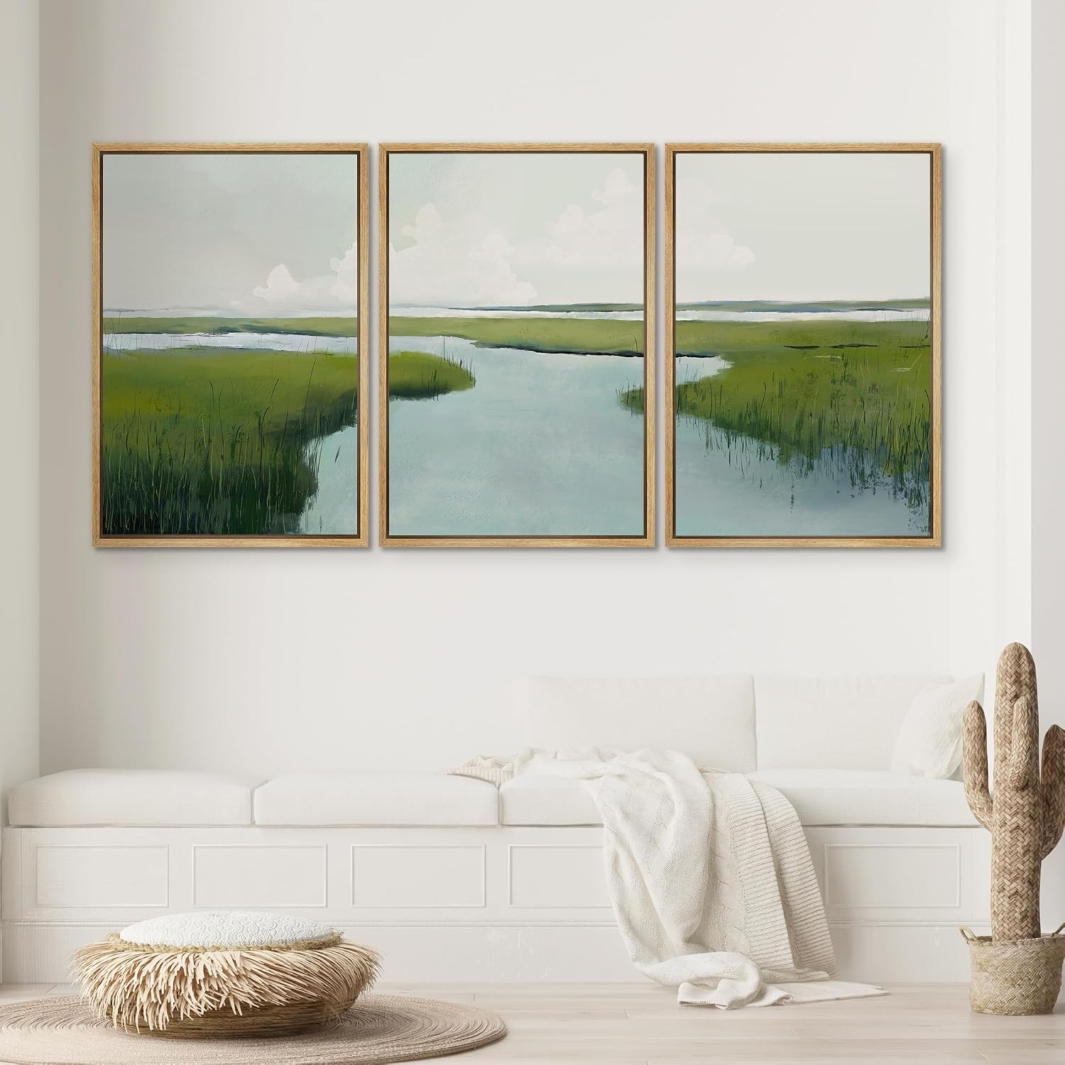 SIGNWIN Framed Canvas Print Wall Art Set Serene Marshland with Green Wetlands and Tranquil Water Illustrations Modern Art Decorative Rustic Zen for Living Room, Bedroom, Office - 16'x24'x3 Natural