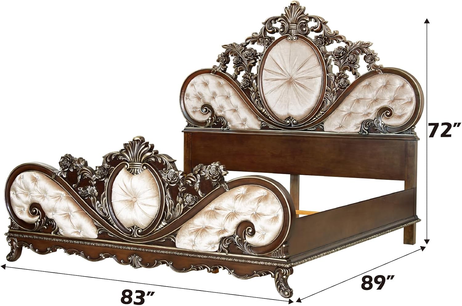 Acme Devany Wood & Fabric Upholstered Eastern King Bed in Cream and Cherry