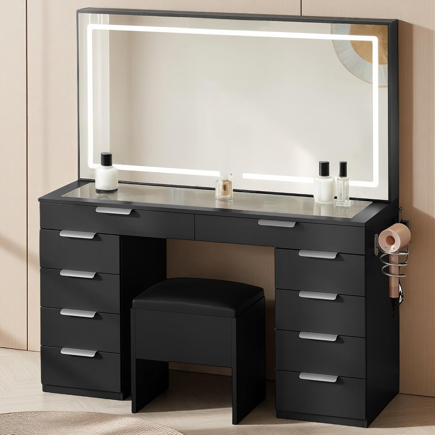 YITAHOME Makeup Vanity Set with 3-Color LED Light Strip