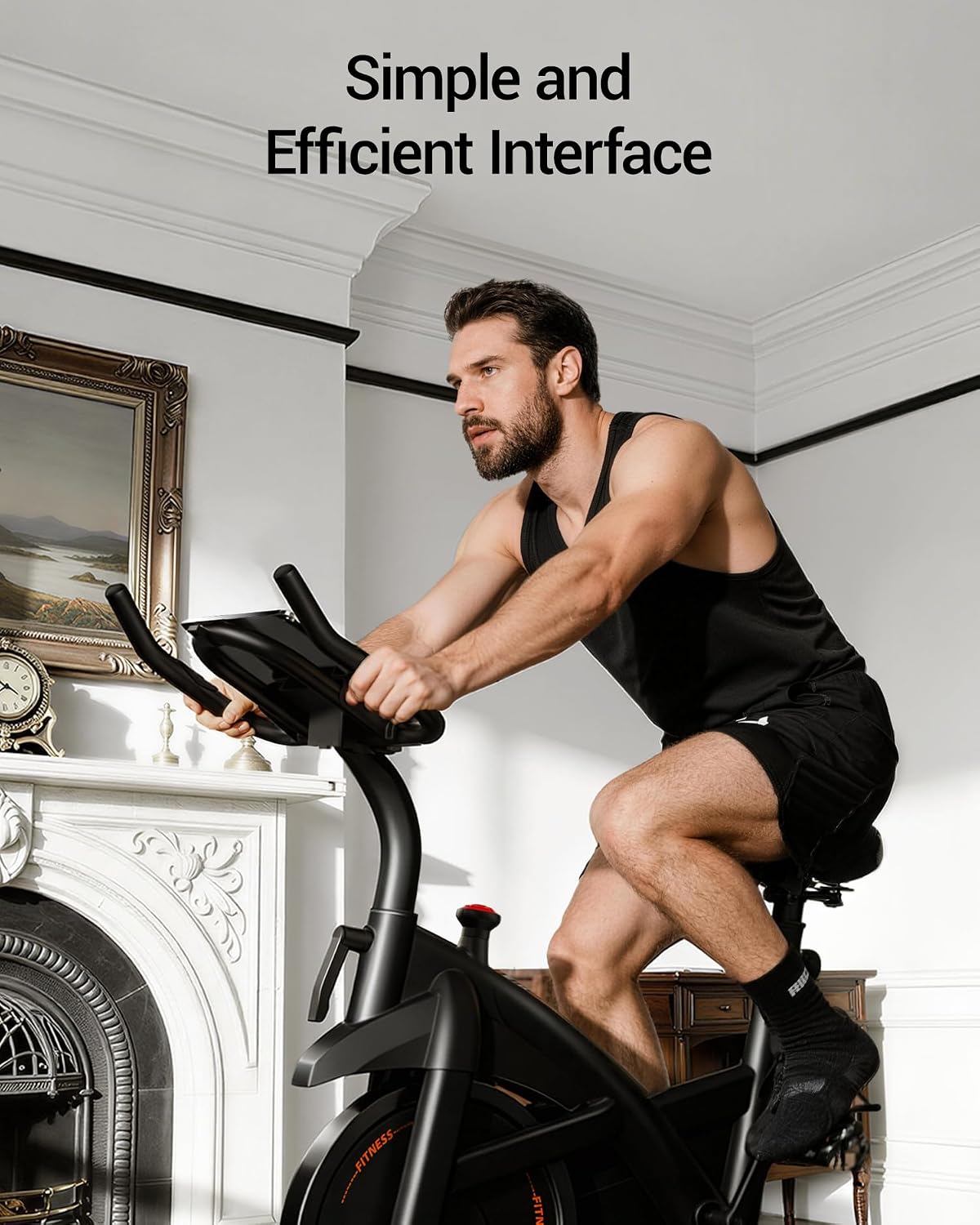 CURSOR FITNESS Exercise Bike, Brake Pad Stationary Bike for Home with Exclusive App, Stationary Bikes for Home with 300 lb Weight, Indoor Cycling Spin Bike Workout Bike with Extra Comfort Seat