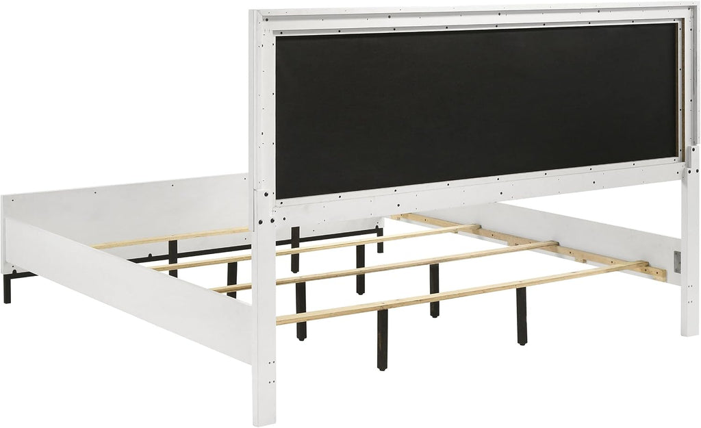 Coaster Home Furnishings Sonora Contemporary 4-Piece Bedroom Set Leatherette Upholstered California King Size Panel Bed Frame 54-inch Headboard White 224861KW-S4