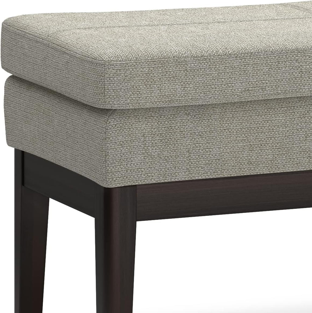 SIMPLIHOME Carlson Ottoman Bench - 45 inch Wide Upholstered Vegan Leather Rectangle Ottoman in Greige, Mid Century Modern Bench for Bedroom, Entryway or Living Room with Padded Seat