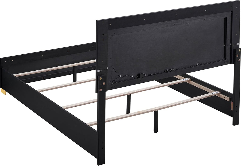 Coaster Home Furnishings Marceline Contemporary 4-Piece Bedroom Set Eastern King Size LED Panel Bed Frame 51-inch Headboard Black 222831KE-S4