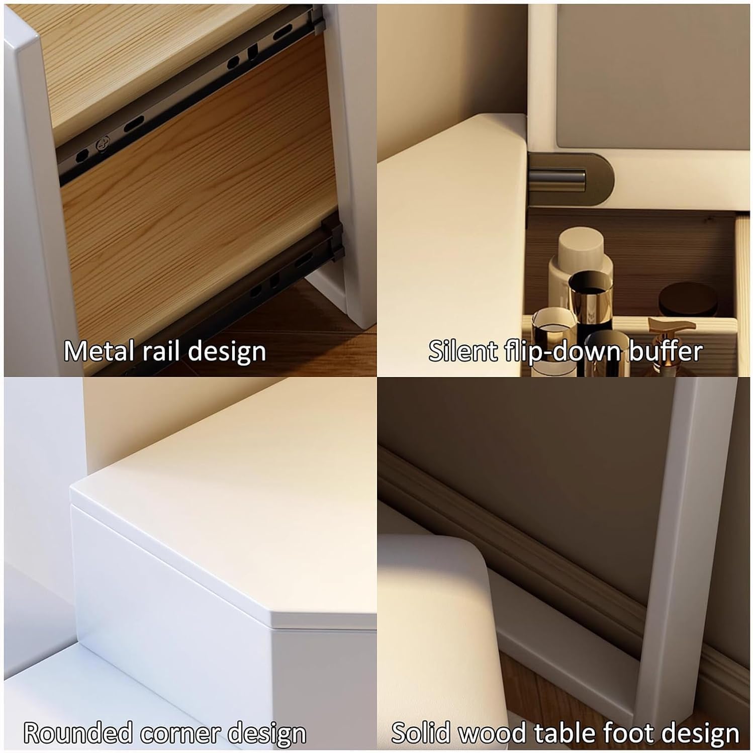 White,Corner Vanity Desk with Mirror, Wood Makeup Vanity with 3 Drawers, Vanity Desk with Side Cabinet, Large Vanity Table, Storage Bench, 70 * 70 * 75CM