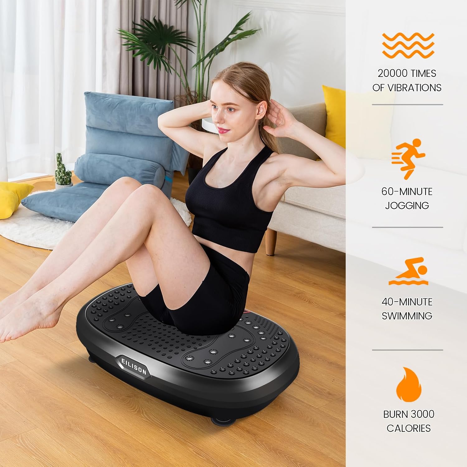 EILISON FitMaxx 3D XL Vibration Plate Exercise Machine - Whole Body Workout Vibration Platform w/Loop Bands - Lymphatic Drainage Machine for Weight Loss, Shaping, Recovery