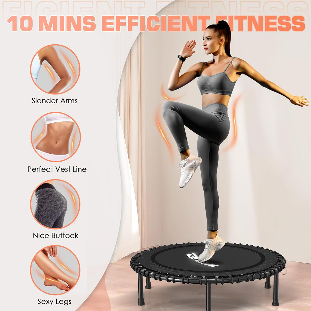 BCAN 450/550LBS Mini Rebounder Trampoline for Adults, 40'/48' Foldable Fitness Trampoline with Bungees, Quiet & Stable Exercise Trampoline Indoor/Home/Garden (BT2, Without Handle)
