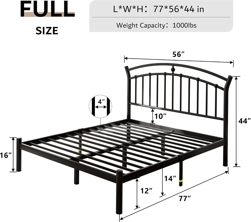 iPormis Full Size Metal Platform Bed Frame with Modern Iron-Art Headboard/Heavy Duty Steel Slats Support/Under Bed Storage/No Box Spring Needed/Easy Assembly/Noise-Free/Black