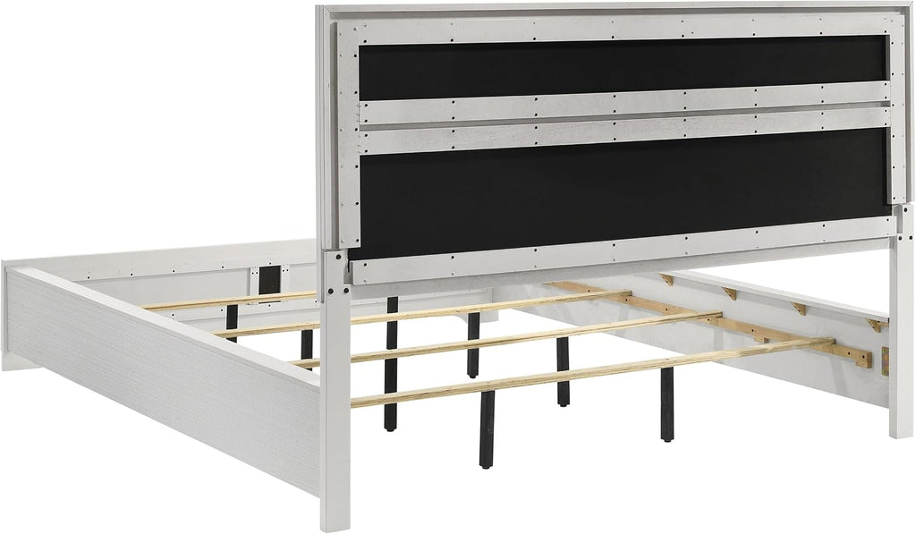 Coaster Home Furnishings Miranda Contemporary 4-Piece Bedroom Set Fabric Upholstered California King Size Panel Bed Frame 54-inch Headboard White 205110KW-S4