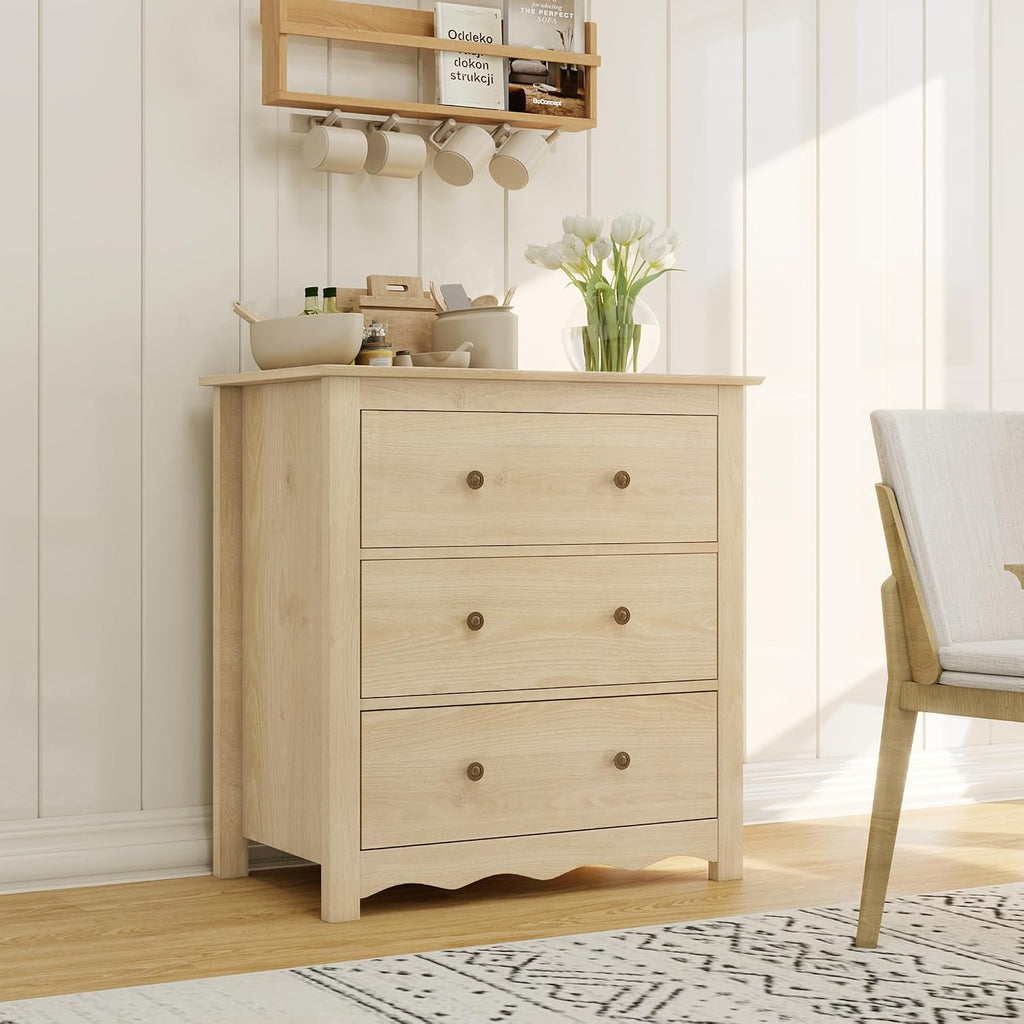 Oversized Dresser for Bedroom with 6 Drawers, Mid Century Modern Wooden Dresser Chest of Drawers with Handles, 3 Drawer Nightstand Set of 2, Storage Organizer for Bedroom, Living Room, Wood