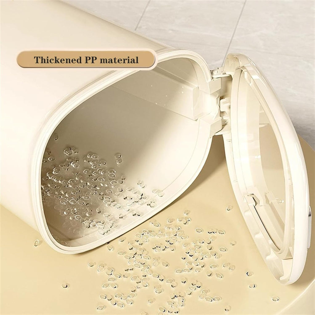 20L Slim Plastic Garbage Bin with Lid for Bathroom Office Bedroom Smart Step Pedal Trash Can Beige Color