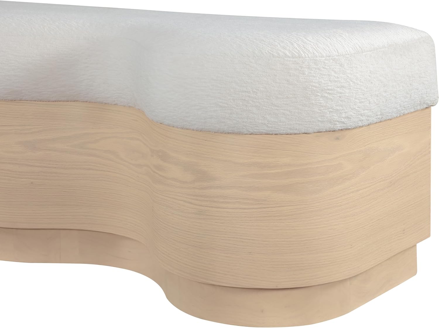 Meridian Furniture 22080Cream Savoy Collection Art Deco Bench with Soft Cream Velour Fur Fabric, Rich Natural Finish, Mix of Solid Wood & MDF, 60' W x 18.5' D x 18.5' H, Cream