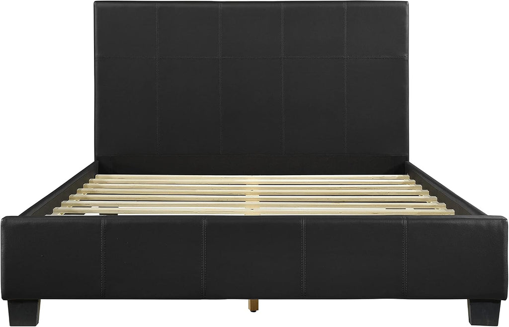 Lexicon Full Size Bed Frame with Headboard, Platform Bed Frame, Modern Faux Leather Upholstered Bed Frame, No Box Spring Required, Easy Assembly, Full, Black