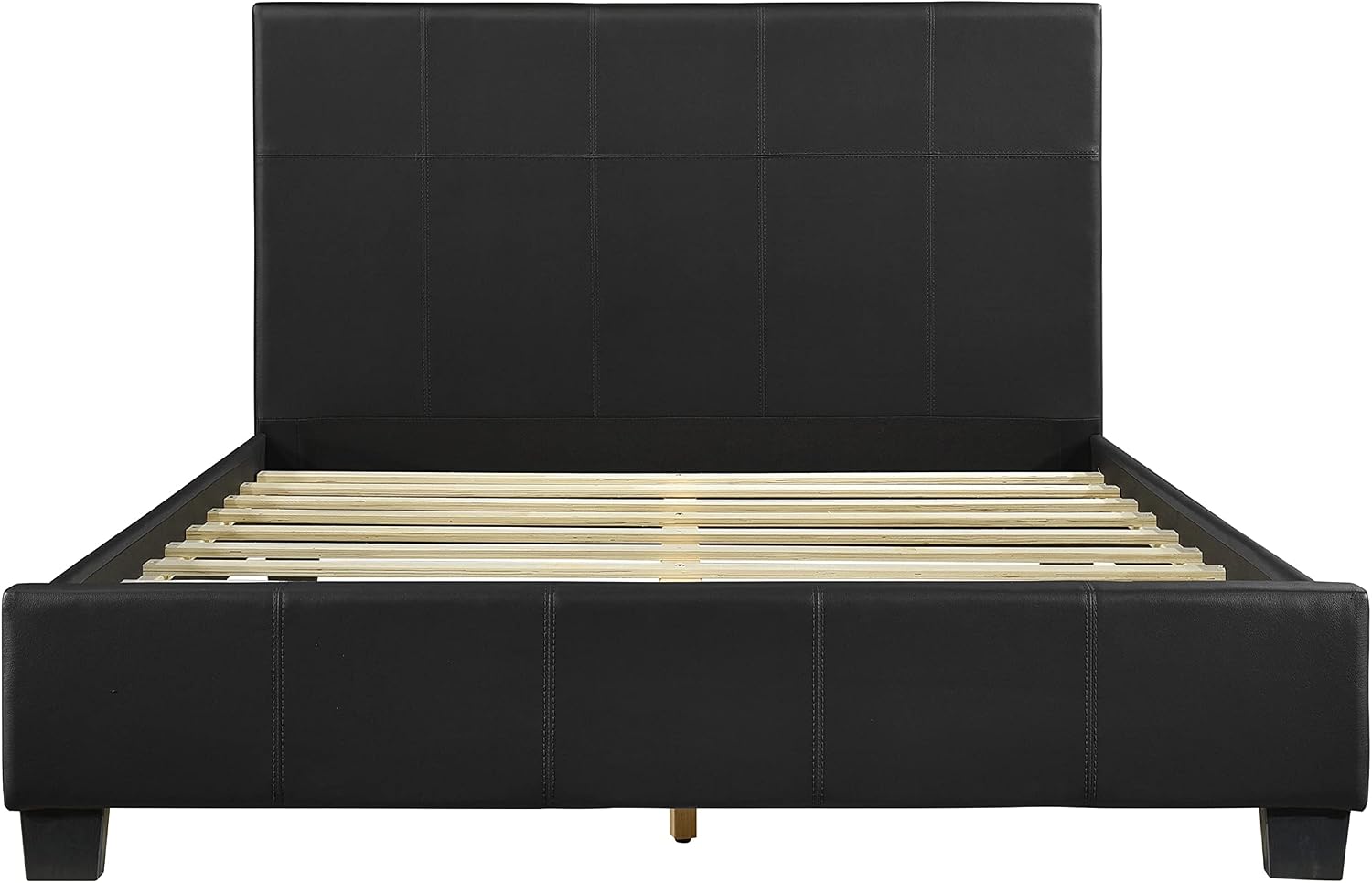 Lexicon Full Size Bed Frame with Headboard, Platform Bed Frame, Modern Faux Leather Upholstered Bed Frame, No Box Spring Required, Easy Assembly, Full, Black