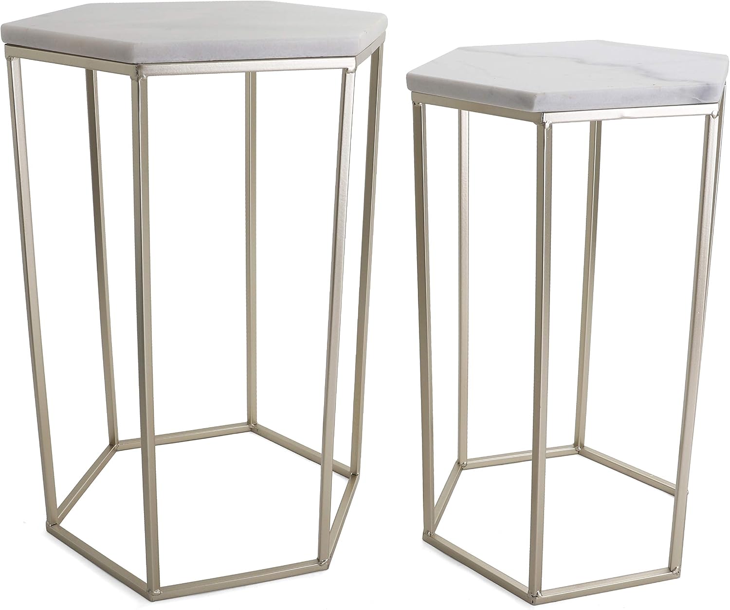 Rutledge & King Hexagon End Table Set - End Tables with Mirrored Tops - Nesting Geometric Accent Tables - Marble Metal Side Tables Hexagon End Table Set (Gold)