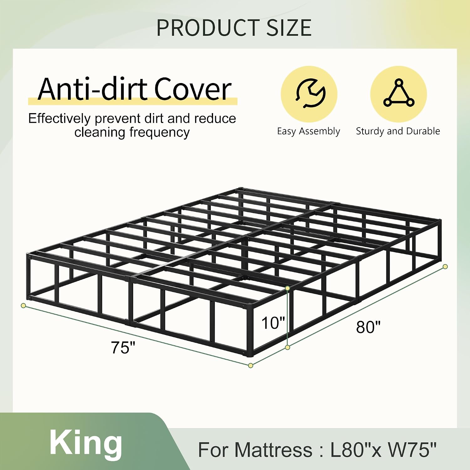 Lutown-Teen 10 Inch King Box Spring High Profile, Heavy Duty Metal King Size Box Spring Bed Base with Fabric Cover, Mattress Foundation, Noise Free, Easy Assembly