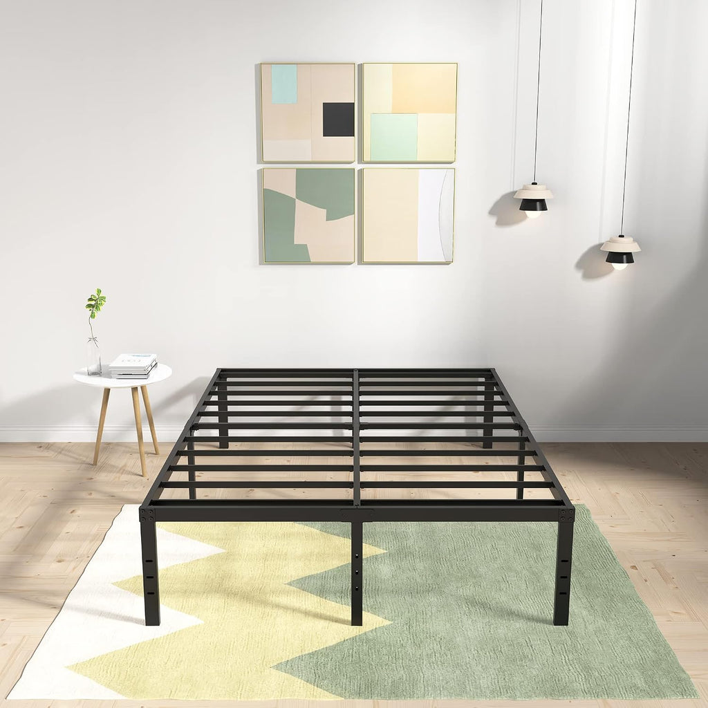 DiaOutro 18 Inch Full XL Bed Frame Heavy Duty Metal Platform No Box Spring Needed, Maximum Storage, Easy Assembly, Noise Free, Black