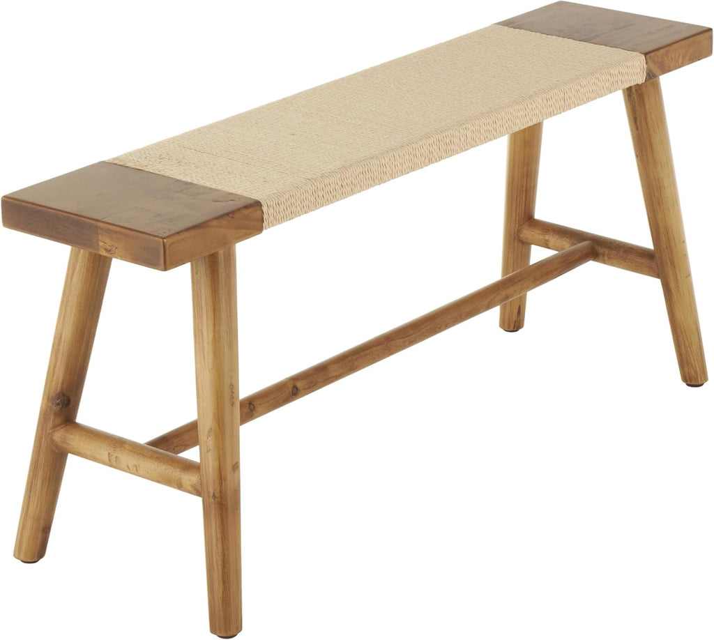 Deco 79 Wood Handmade Home Bench Traditional Entryway Bench with Rope Wrapped Seat, Bedroom Bench 40' x 10' x 18', Brown