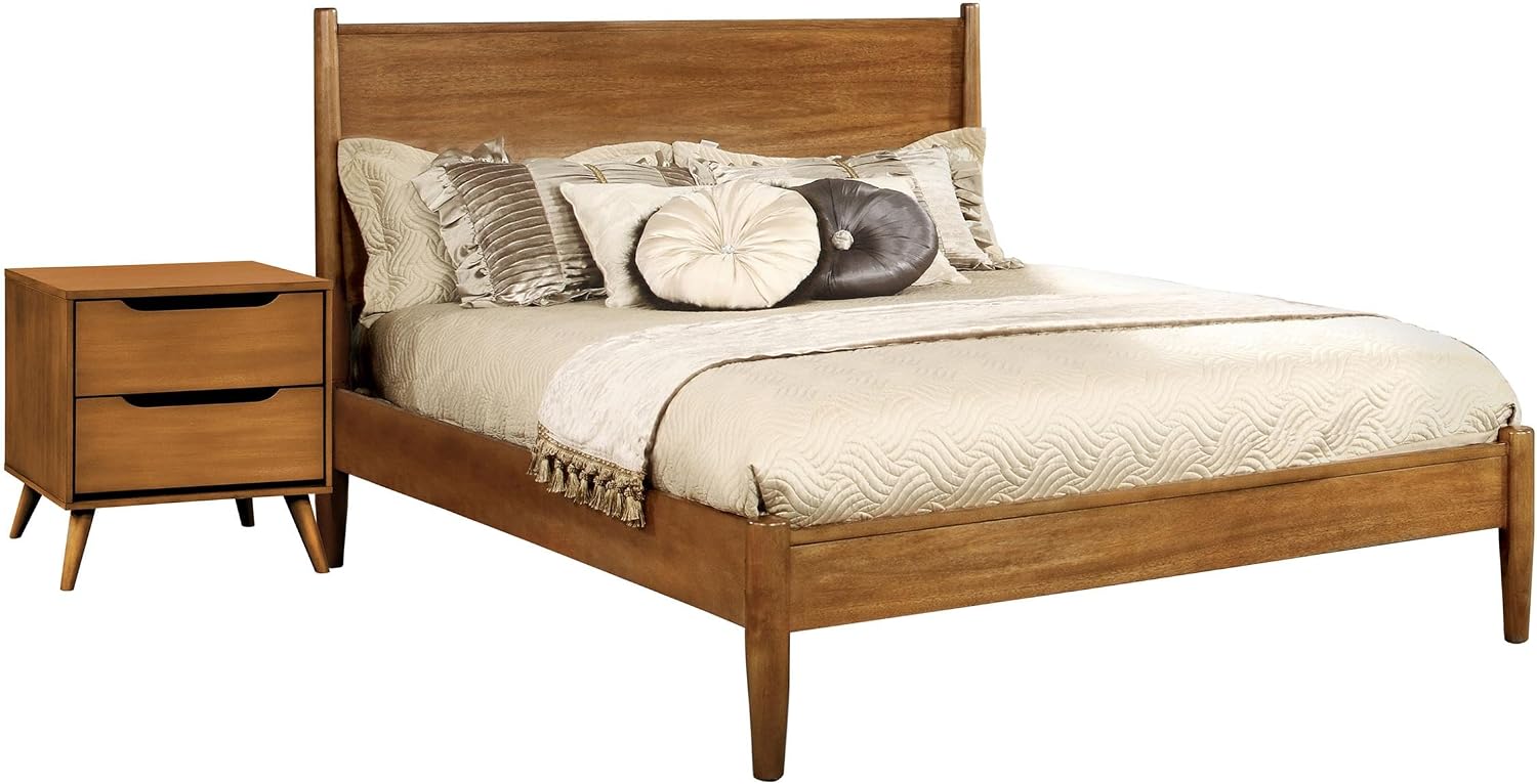 Furniture of America FOA Belkor 2-Piece Oak Solid Wood Bedroom Set - Cal King + Nightstand