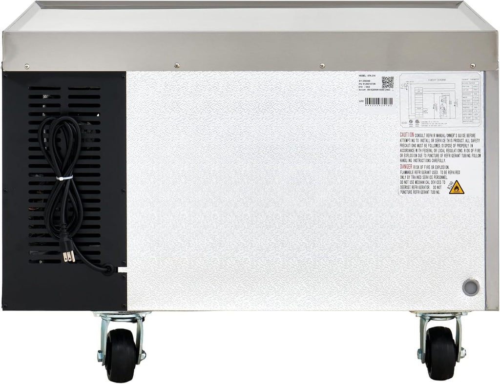 Kratos Commercial Refrigerator, 36' Wide Two Drawer Chef's Base, Refrigerated Mobile Equipment Stand for Restaurants, Stainless Steel, 115V, 6.5 Cubic Ft. Capacity (67K-314)
