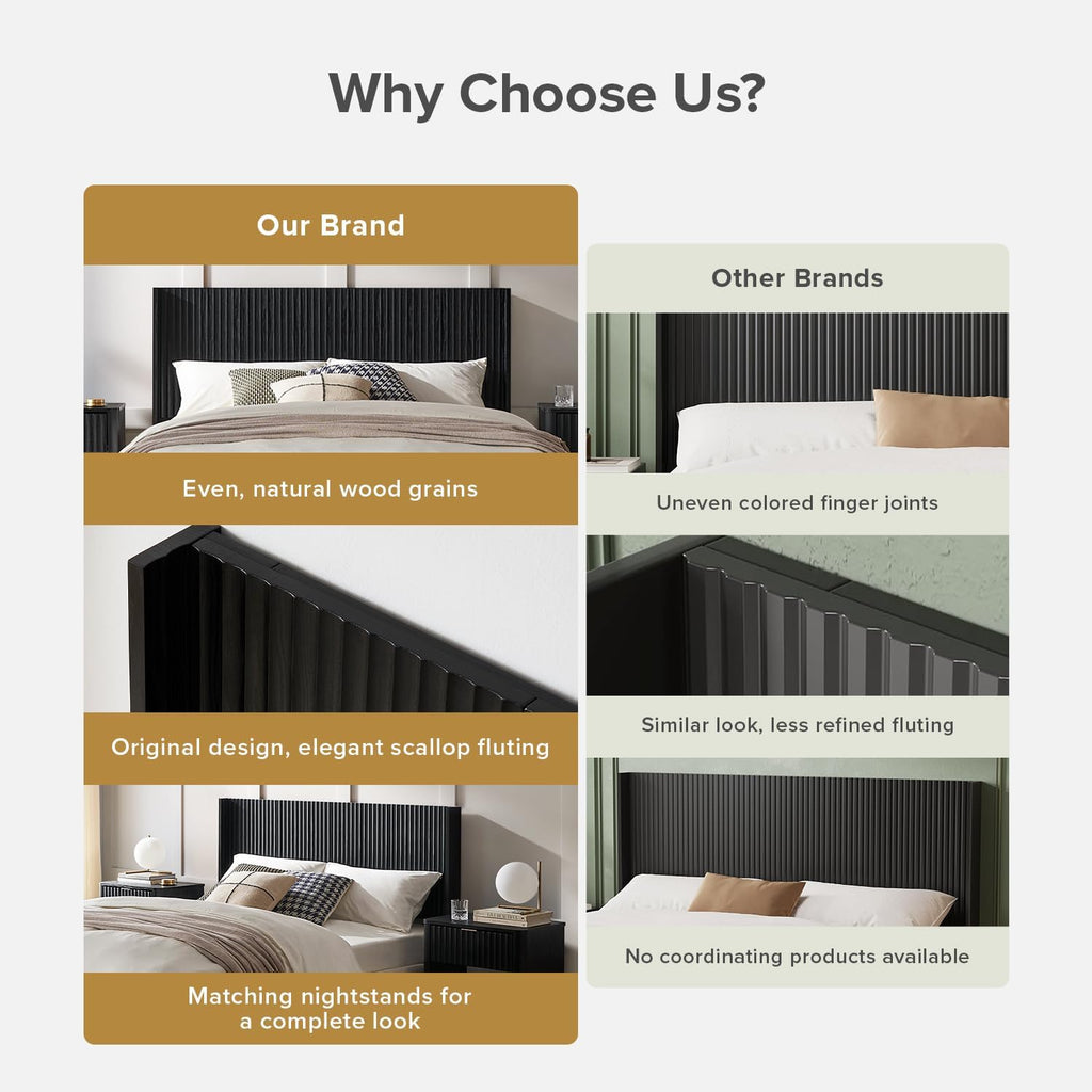 mopio Brooklyn Fluted Panel Wingback Headboard 62.4' - Wall Mount Headboard for Queen Bed, Modern Farmhouse Bedroom Decor, 4-Panel Assembly (Black Oak, Queen)