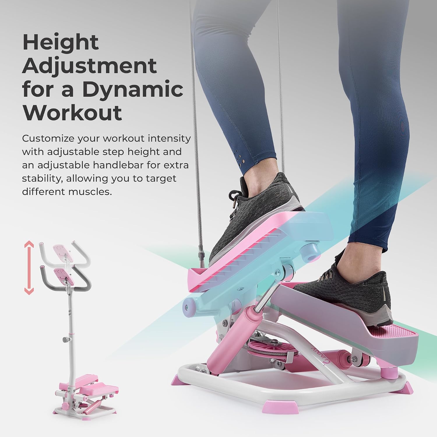 Sunny Health & Fitness Total Body 2-in-1 Smart Stepper Machine for Home with Handlebar and Resistance Bands