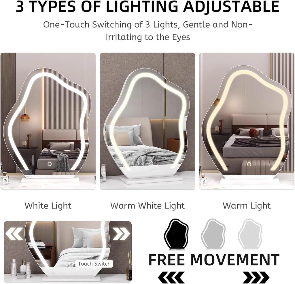 White Floating Vanity Makeup Table Wall Mounted Vanity Desk Wall-mounted Makeup Cabinet Dressing Floating Corner Desk Dresser Storage Set With Mirror And Lights Small Space Bedside Dressing Table(Free