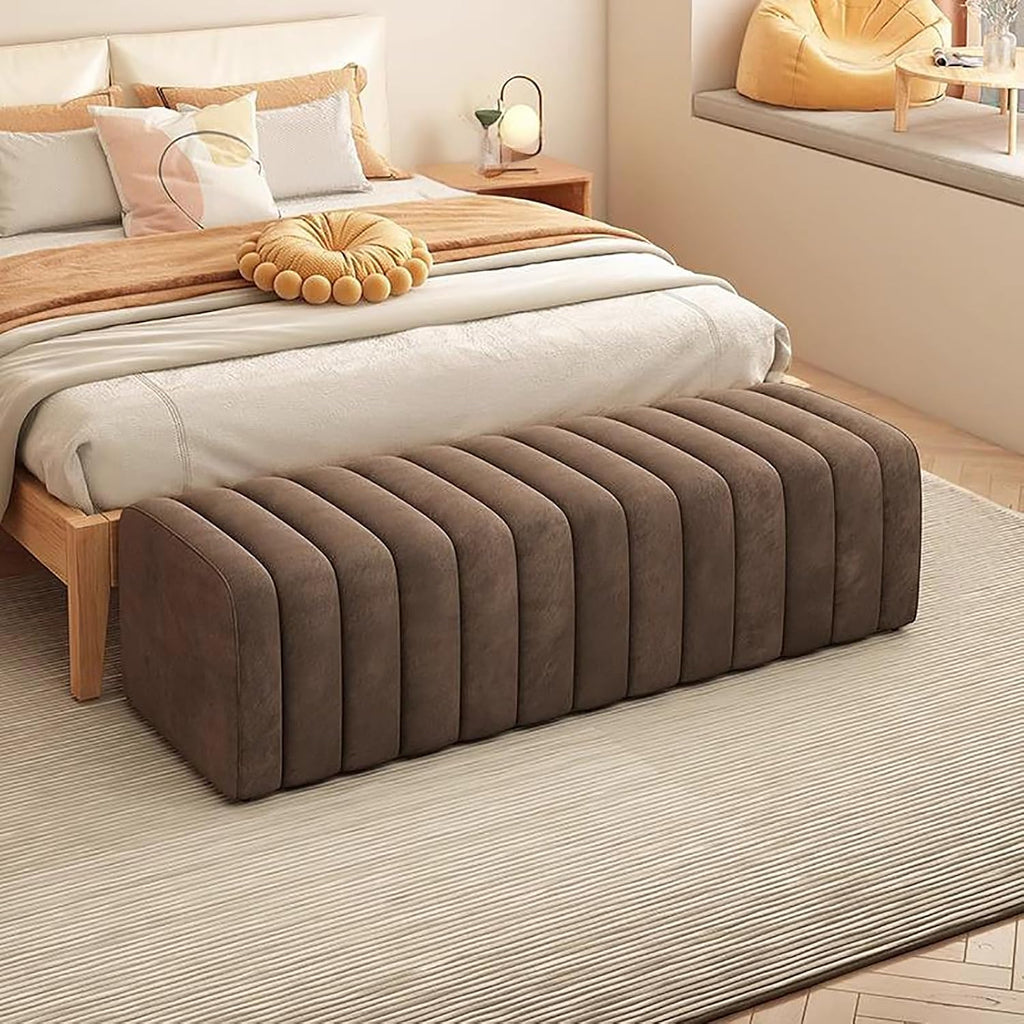 Velvet End of Bed Bench, Toast Entrance Shoe Bench, Solid Wood Vanity Stool Soft Foot Rest for Bedroom Living Room Corridor Entrance Dressing Room Store(100x40x40cm, Brown)