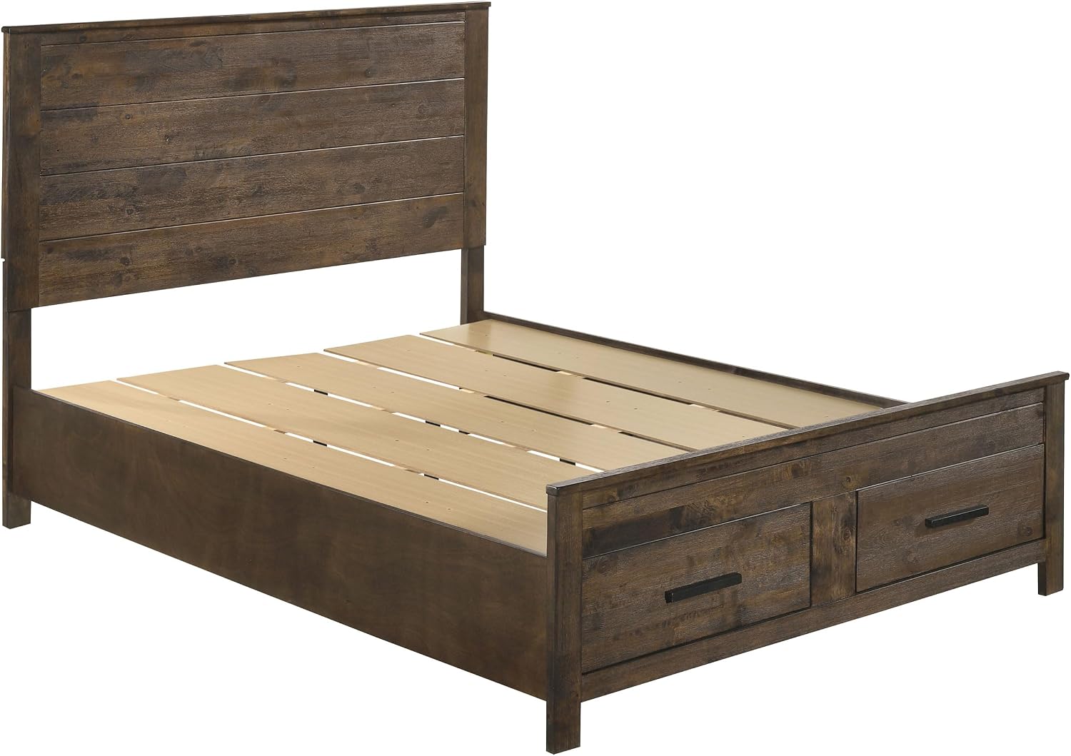 Coaster Home Furnishings - Woodmont - Wood - Queen Panel Bed with Storage Footboard, Block Legs, Horizontal Panel Headboard, and Two Drawers - Bedroom - Rustic Golden Brown - 222631Q