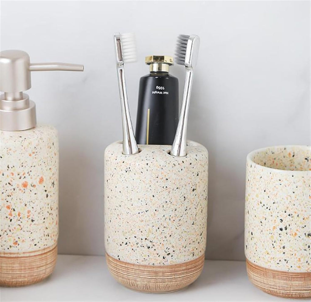 Vanity Bathroom Decor, European Ceramic Bathroom Accessories Set Decoration Cup Toothbrush Holder Tray Soap Box Housewarming Gift