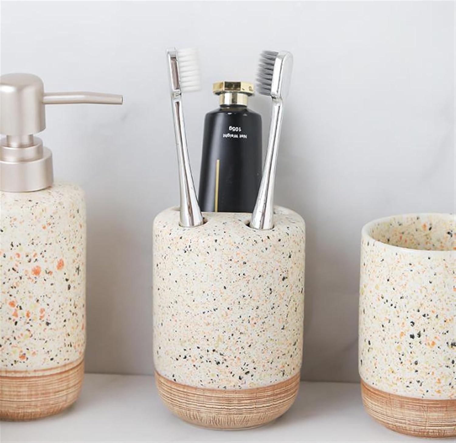 Vanity Bathroom Decor, European Ceramic Bathroom Accessories Set Decoration Cup Toothbrush Holder Tray Soap Box Housewarming Gift