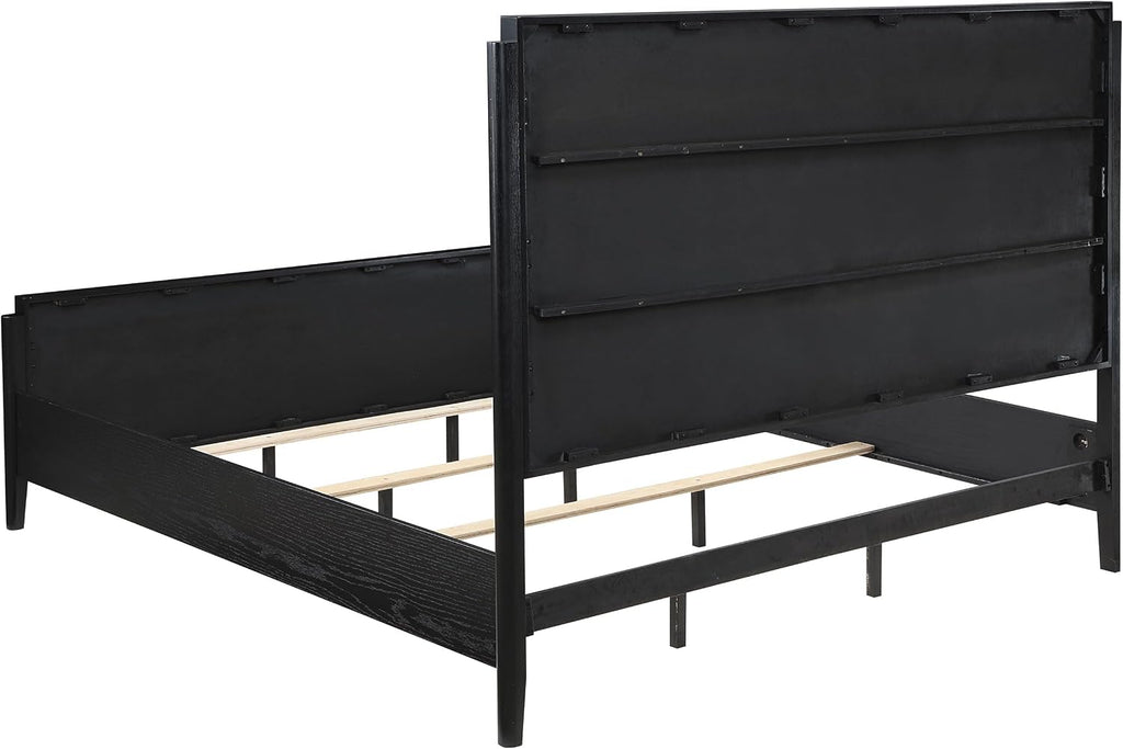 Coaster Home Furnishings - Brookmead - Wood - California King Panel Bed with Support Legs, Tall Headboard and Fluted Texturing - Bedroom - Black - 224711KW